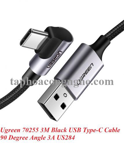 Ugreen 70255 3M màu đen cáp USB đầu Type-C bẻ góc 90 độ 3A US284 30070255